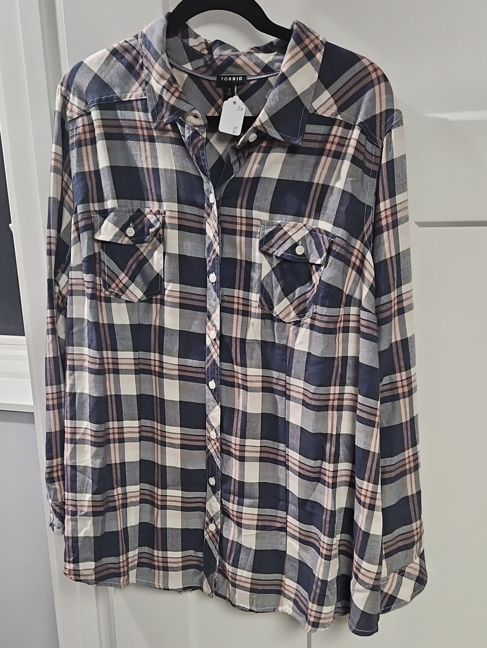 torrid Navy, Cream & Pink Plaid Button-Down Shirt